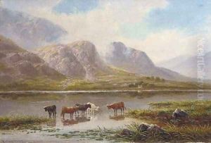 Cattle in a Highland landscape; and Cattle watering by Thomas Seymour