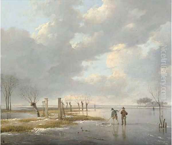 Fishermen cutting a hole in the ice - view 1