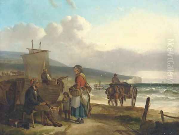 Fisherfolk on a beach - view 1