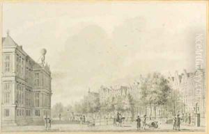 Figures on the Nieuwezijds Voorburgwal, Amsterdam by Johannes Schouten