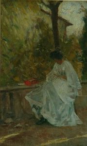 A Woman Seated In A Garden Terrace A Woman Seated In A Garden Terrace