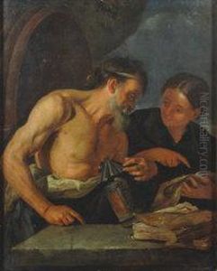 Two Figures With A Lamp by Jacob Van Toorenvliet