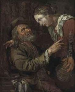 A Peasant And A Maid In A Tavern by Jacob Van Toorenvliet