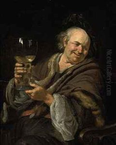 A Man Seated In An Interior Holding A Roemer