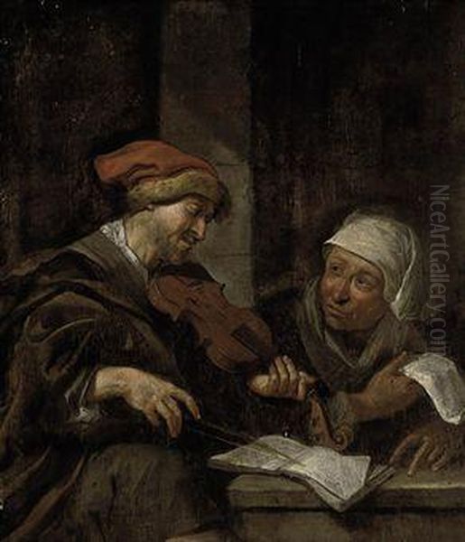 Two Figures Making Music In An Interior - view 1