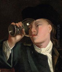 A Young Man Drinking From A Glass Roemer
