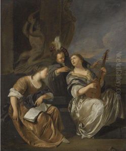 An Elegant Company Seated Outdoors With A Woman Playing Acittern An Elegant Company Seated Outdoors With A Woman Playing Acittern