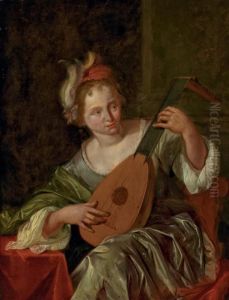 A Lady Playing A Lute by Jacob Van Toorenvliet