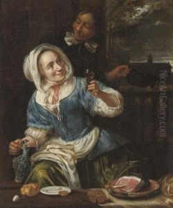 A Gentleman Courting A Maid In A Kitchen Interior