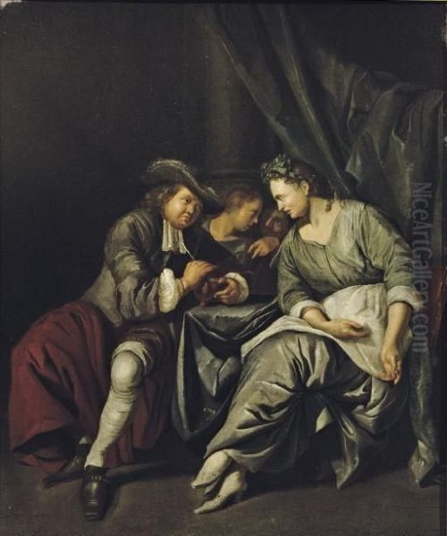 A Couple Conversing In An Interior - view 1