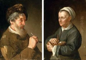 Portrait Of A Bearded Man
Holding A Pipe; And Portrait Of A Woman Holding A Basket Of Eggs Portrait Of A Bearded Man
Holding A Pipe; And Portrait Of A Woman Holding A Basket Of Eggs