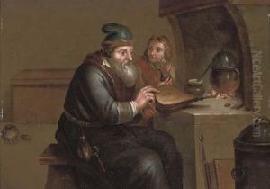 An Alchimist With His Apprentice By A Fire
