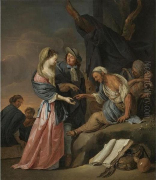 A Streetscene With A Young Lady Having Her Fortune Told - view 1