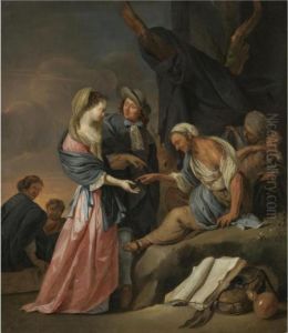 A Streetscene With A Young Lady Having Her Fortune Told