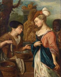 A Woman Selling Herring To An Elegant Lady And Her Servant, A Fountain Beyond