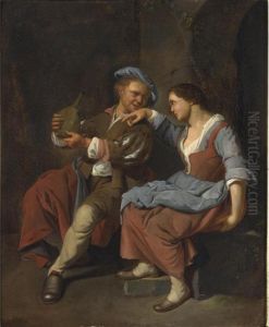 A Maid With A Young Man Asleep In A Tavern