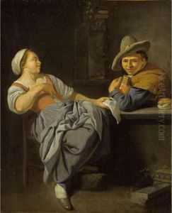 A Couple Sitting At A Table In An Inn by Jacob Van Toorenvliet