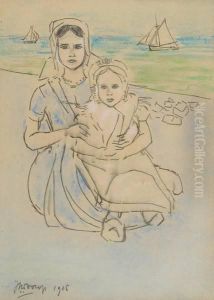 Mere Et Enfant Surfond Marin by Jan Toorop