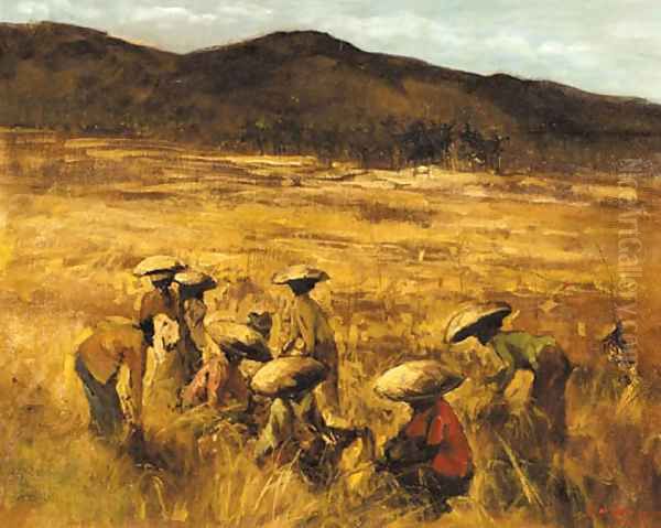Figures working on the ricefields of Bali - view 1