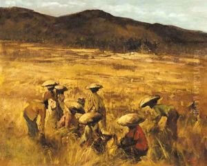Figures working on the ricefields of Bali by Balinese School