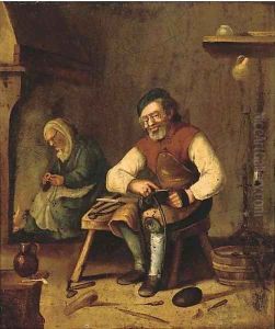 A cobbler in an interior by Berlin School