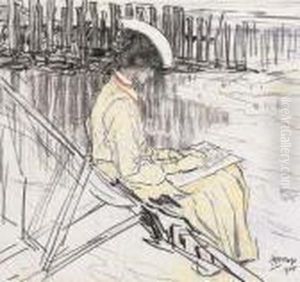 Portrait D'emma Bellwidt Sur La Plage De Domburg by Jan Toorop