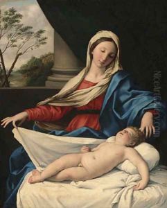 The Madonna adoring the sleeping Child by Giovanni Battiata Salvi, Il Sassoferrato
