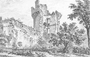 The tower of a ruined castle in a landscape by Nicolas-Charles De Silvestre