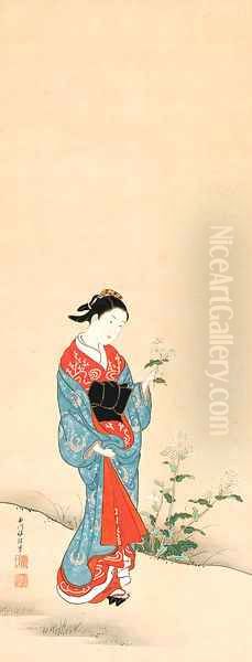 Courtesan holding a flower - view 1