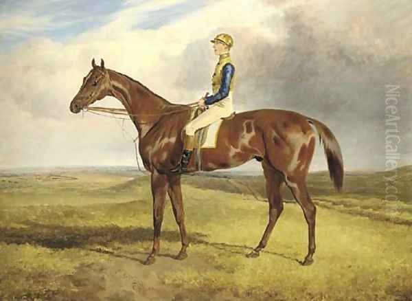 James Goater on Sultan, winner of the Newmarket Cambridgeshire 1855, in a landscape - view 1