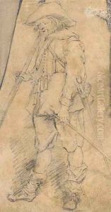 A musketeer looking down to the left