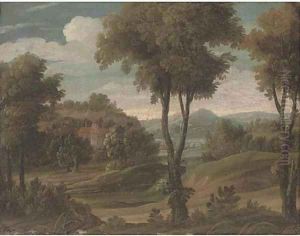 A wooded landscape with a country house by Antonio Tavella, Il Solfarola