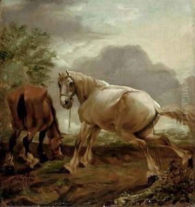 Two horses in a landscape by Dirck Willemsz. Stoop