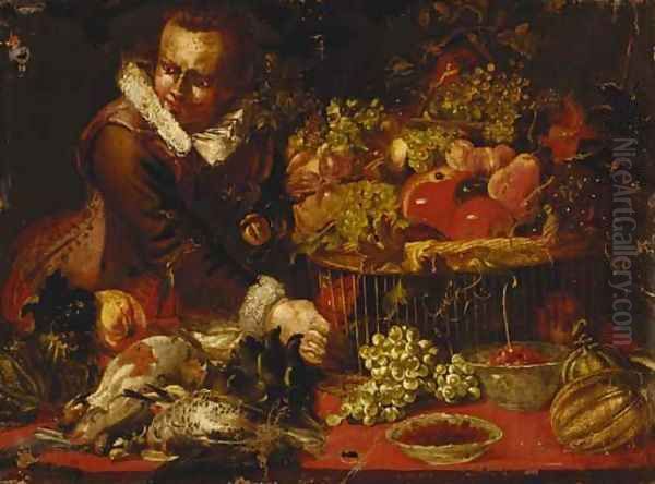 A youth with a basket of grapes - view 1