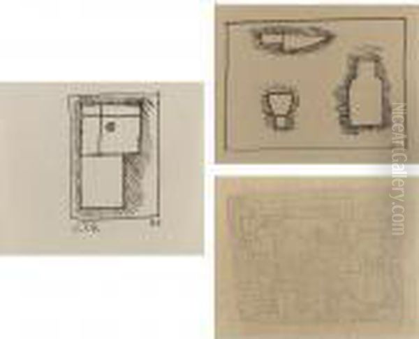 A Group Of Three Drawings:
Drawing With Objects; Abstract Form; Objects With Lines In
Contraposition - view 1