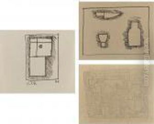 A Group Of Three Drawings:
Drawing With Objects; Abstract Form; Objects With Lines In
Contraposition by Joaquin Torres-Garcia