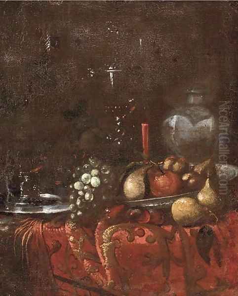 Grapes, pears, roemers, an earthenware jug - view 1