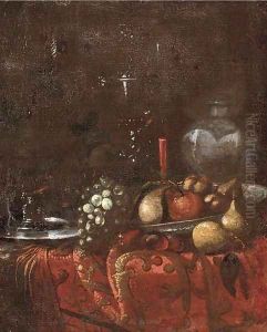Grapes, pears, roemers, an earthenware jug by Juriaen van Streeck