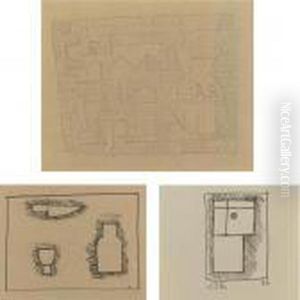 A Group Of Three Drawings: 
Drawing With Objects; Abstract Form; Objects With Lines In 
Contraposition