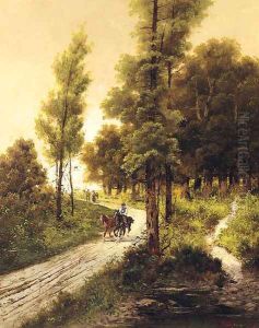 Travellers on a Track in a wooded Landscape by Alfred Steinacker