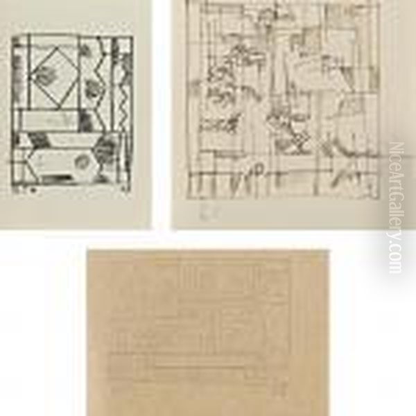 A Group Of Three Drawings: Abstract Form; Port Scene; Untitled (montevideo) - view 1