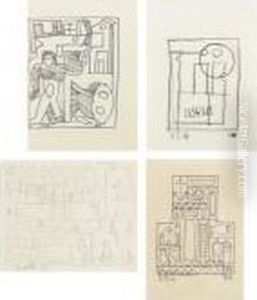A Group Of Four Drawings:
Abstract Constructivo; Untitled; Disque; Constructivo Con Formas by Joaquin Torres-Garcia