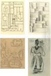 A Group Of Four Drawings: 
Constructive Drawing With Fish; Abstract Tubular; Constructivo Con 
Formas Solo; Madre Y Nino