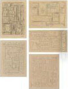 Group Of Five Drawings: 
Constructivo With Double Lines; Composition With Symbols; Constructive 
Drawing; Constructivo; Constructivo Pictograph