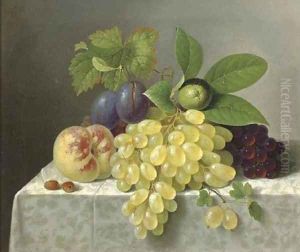 Still life with grapes, a peach and a lime by Friedrich Wilhelm Schon