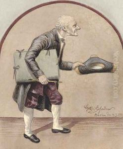 A caricatured self-portrait with portfolio and chalkholder by Johann Gottfried Schadow