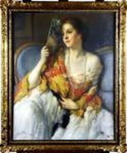 Portrait De Femme A L'eventail by Fernand Toussaint