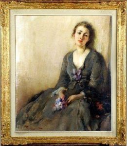 Portrait De Femme Au Bouquet by Fernand Toussaint