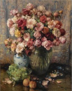 A Flower Still Life With Roses by Fernand Toussaint