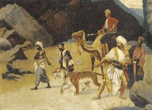 Arabs with a captive tiger